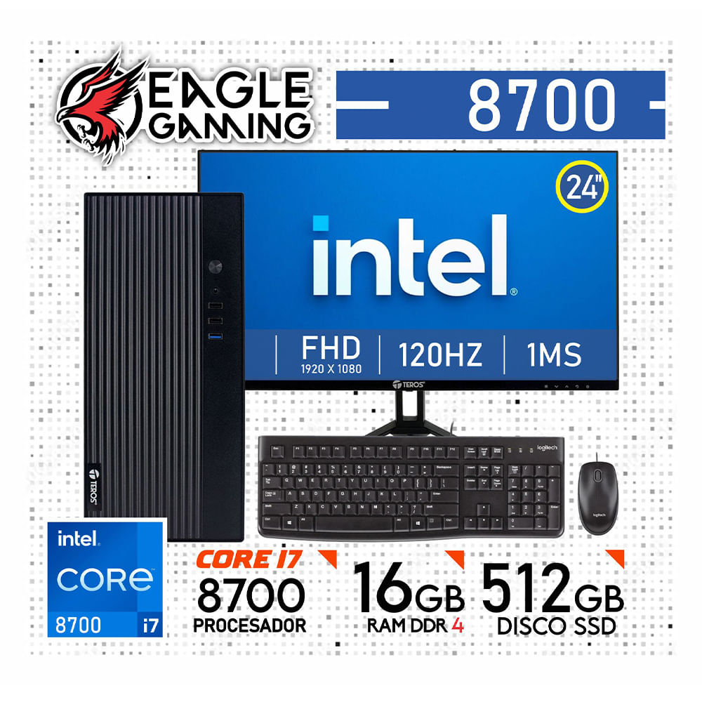 Computadora PC Intel Core i7 8700- RAM 16GB -SSD 512GB- Monitor 24 FHD