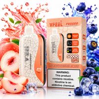 Vape VFEEL White Peach Blueberry 50000 Puffs Pantalla LCD Airplane Mode 25ml