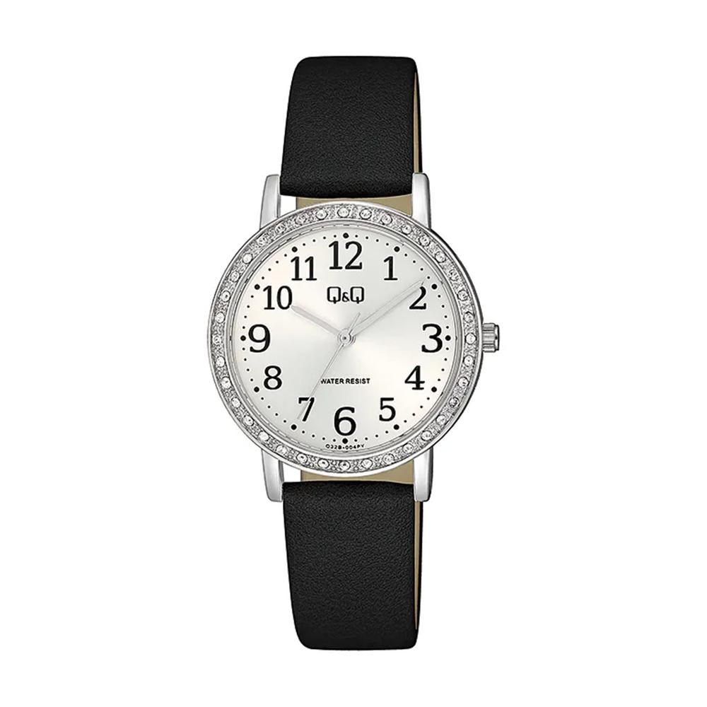 Reloj QyQ para Mujer Negro con Correa de Cuero Elegante Resistente al Agua Ideal Oficina y Regalo