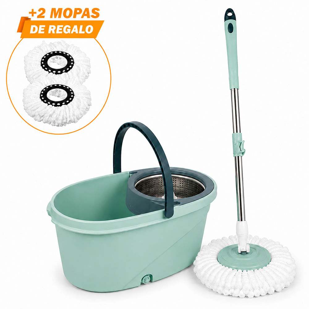 Trapeador Premium Escurridor Giratorio Automático 3 Mopas Verde