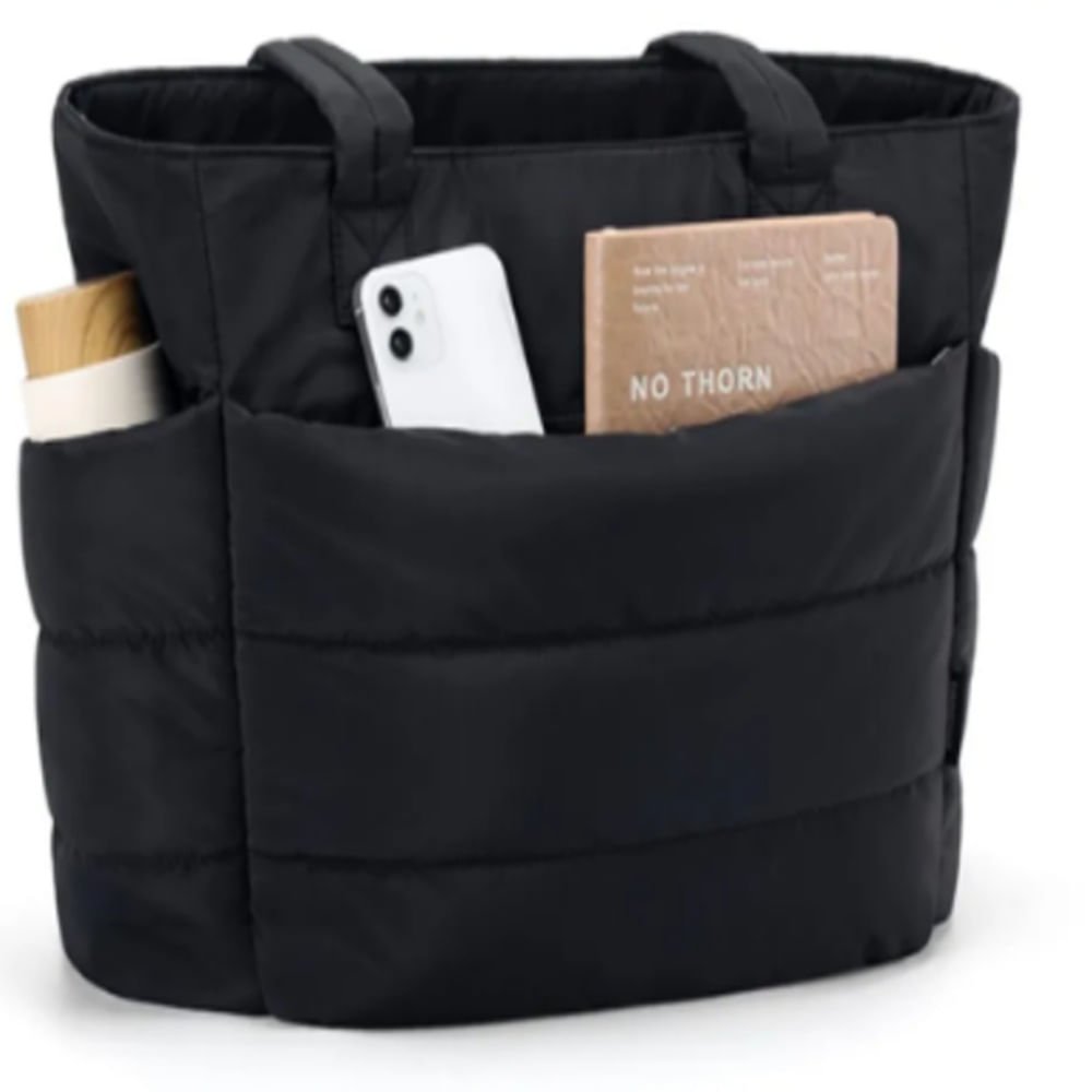BOLSO PUFFER PORTALAPTOP PARA MUJER TOP NEGRO