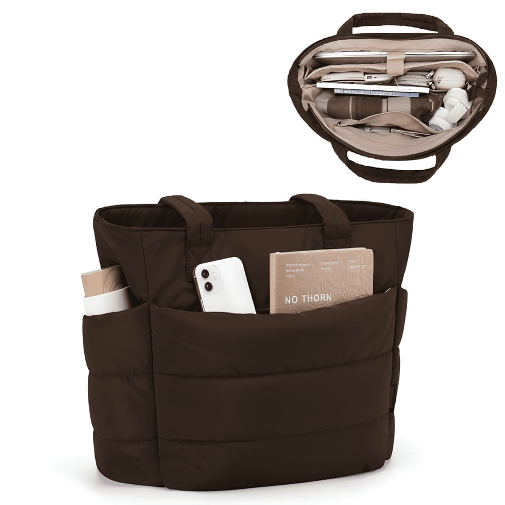 BOLSO PUFFER PORTALAPTOP PARA MUJER TOP MARRON