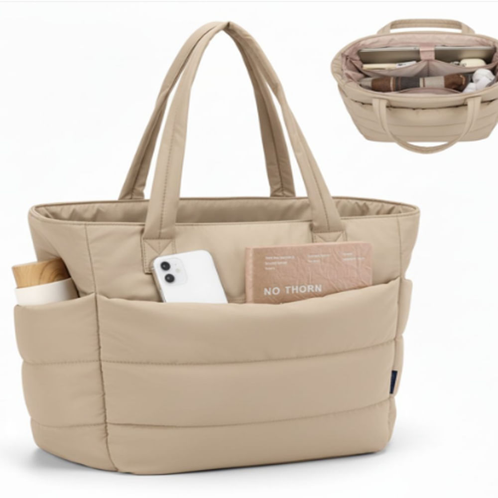 BOLSO PUFFER PORTALAPTOP PARA MUJER BEIGE