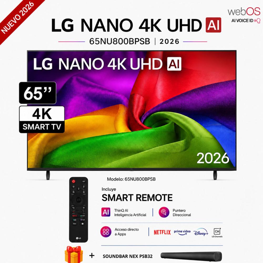 Televisor LG 65 NANO 4K UHD AI Smart TV 2026 65NU800BPSB MAS SOUNDBAR NEX
