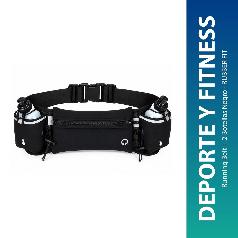 Running Belt + 2 Botellas Negro - RUBBER FIT