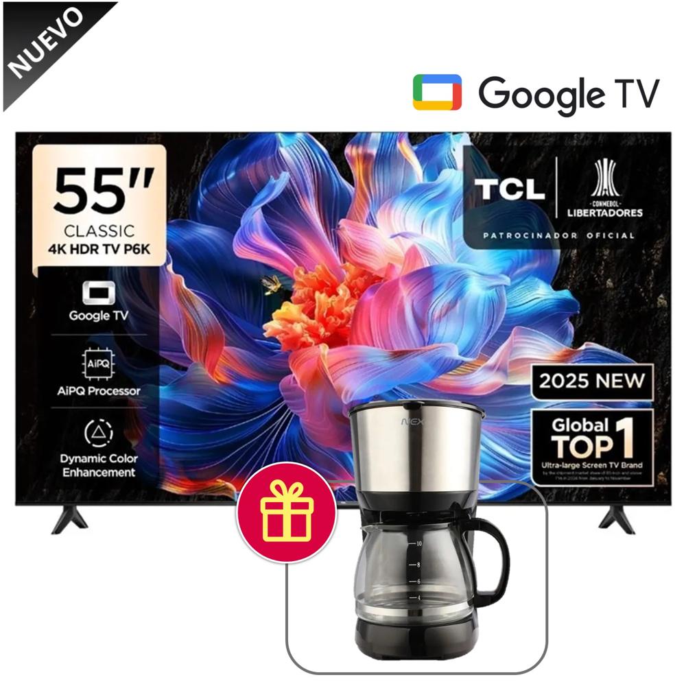 Televisor TCL 55 UHD 4K Google Tv 55P6K Combo Cafetera 1.25l