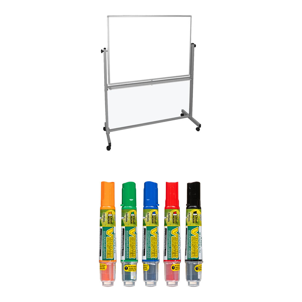 Luxor Pizarra Blanca Móvil Magnética Reversible 48 x 36"" con Kit de Marcadores PILOT V