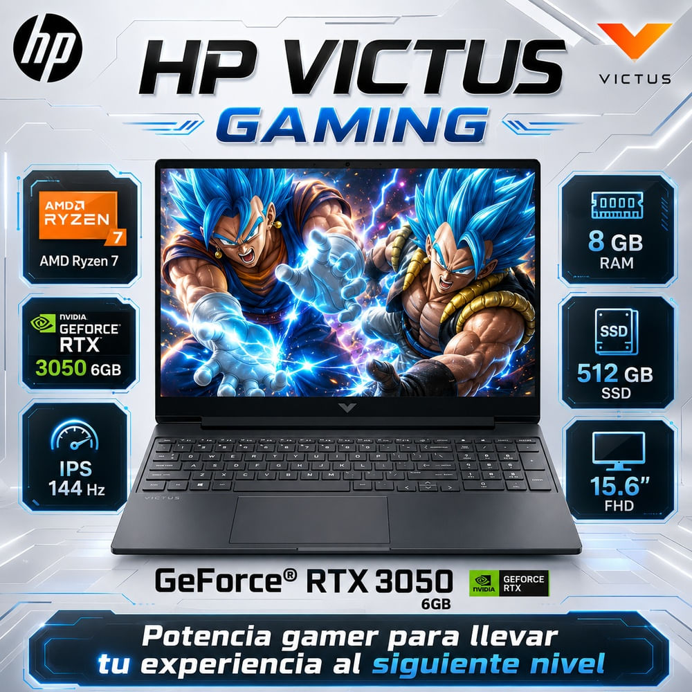 Laptop Gamer HP Victus 15.6  FHD 144Hz Ryzen 7 7445H 8GB DDR5 512GB SSD RTX 3050 6GB 15-FB3019LA