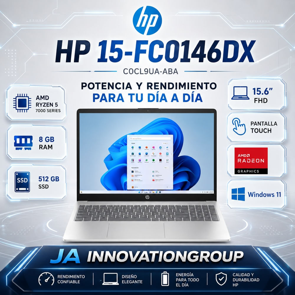 Laptop HP 15.6  FHD Touch Ryzen 5 7520U 8GB RAM 512GB SSD Windows 11 Silver WiFi 15-FC0146DX