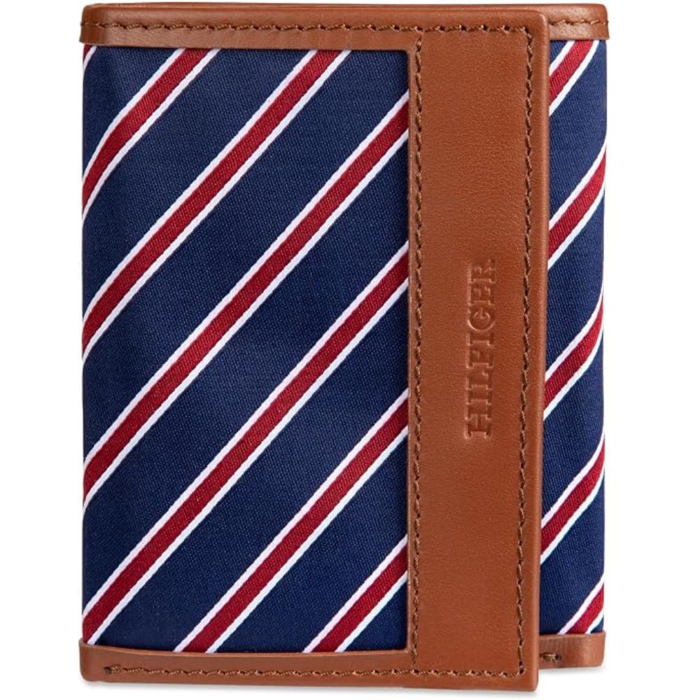 Billetera TOMMY HILFIGER Triple Pliegue Tela - Marrón Rayas