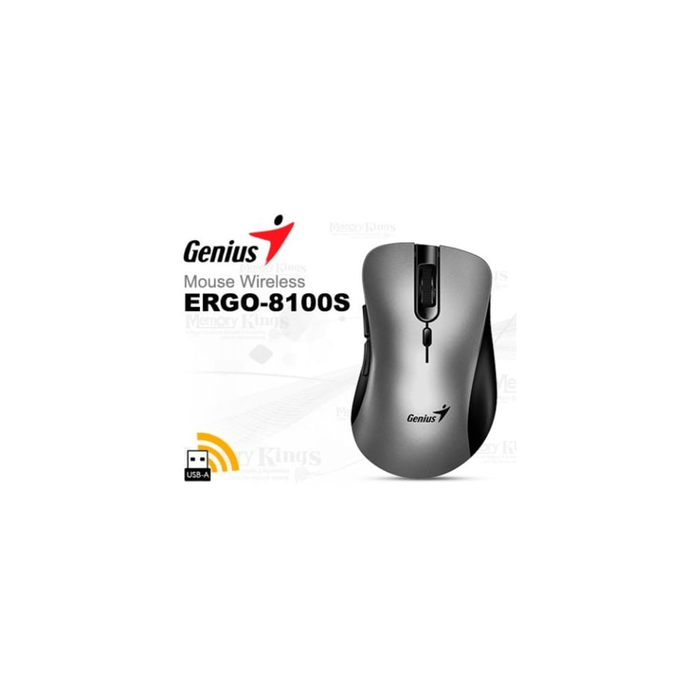 Mouse Inalámbrico Ergonómico Genius Ergo 8100S AI Copilot Color Plateado Gris 1600 DPI