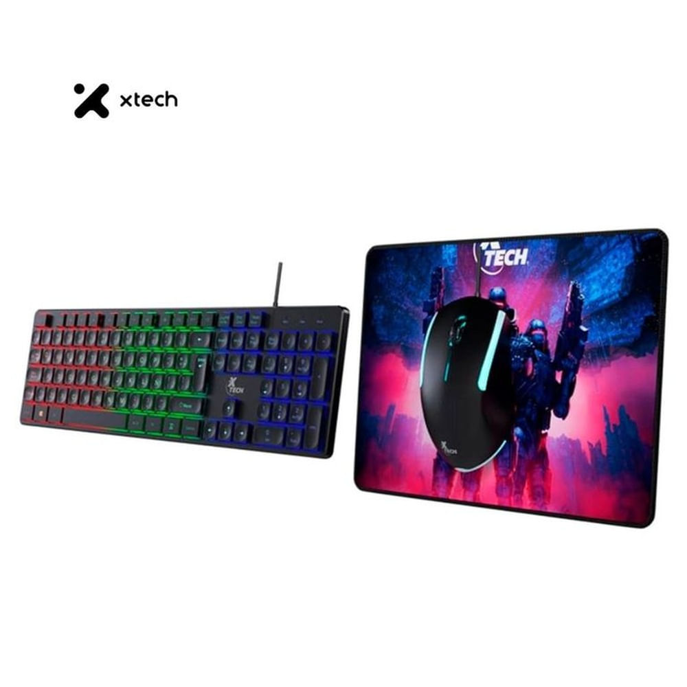 KIT GAMER HASHA 3 EN 1: TECLADO LED + MOUSE LED + PAD MOUSE XTK-535S