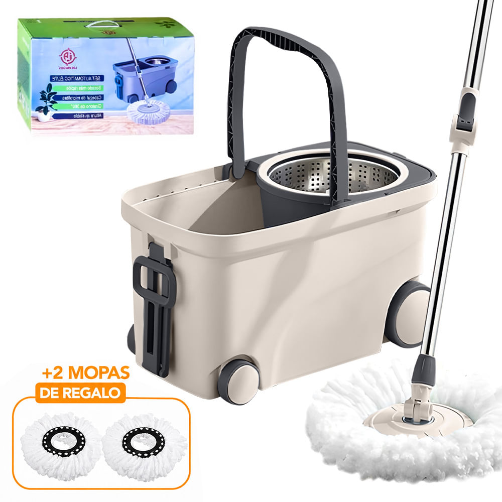 Trapeador Giratorio 3 Mopas con Caja Ruedas Y Asa Beige S4F