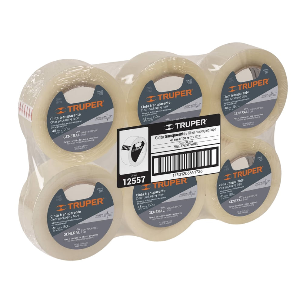 Cinta para Empaque de 150 Mx48 mm con Embalaje y Sellado x6 unidades TRUPER CTR-150