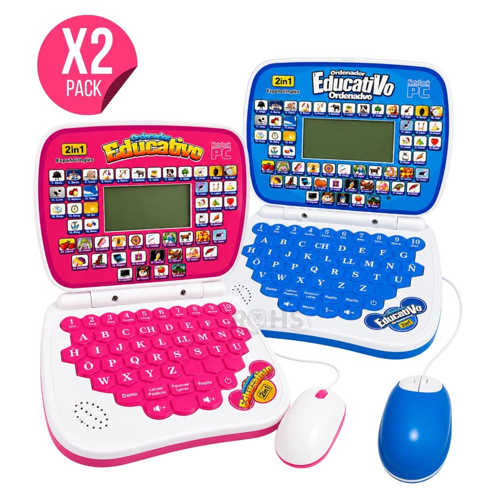 Pack Laptop Educativa Infantil Niño Y Niña 2 En 1 Español E Inglés Con Mouse Y Actividades