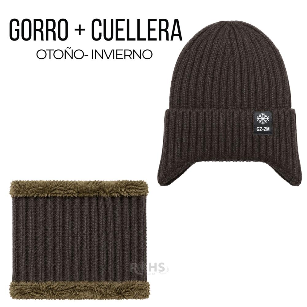 Gorro + Cuellera Poliéster Afelpada Para Invierno Color Marrón Oscuro
