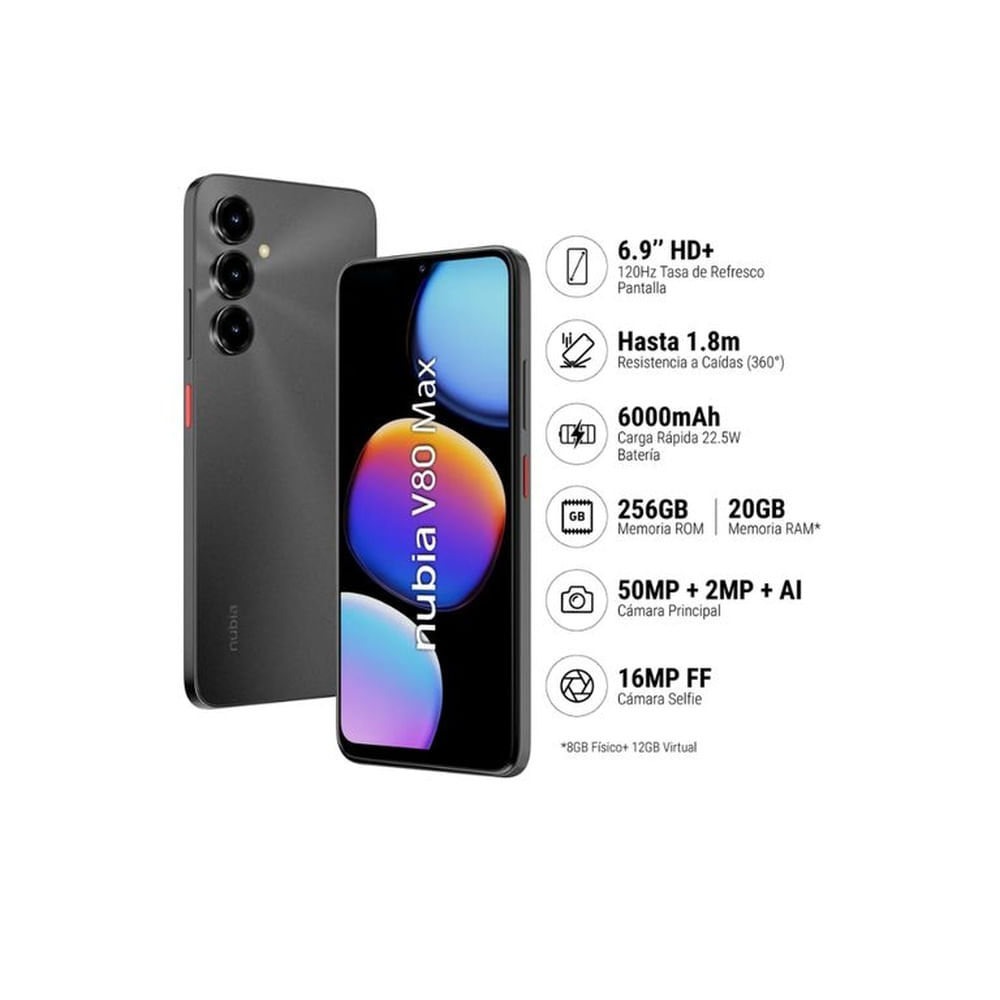 CELULAR NUBIA V80 MAX 4ram  256GB - NEGRO REGISTRADO