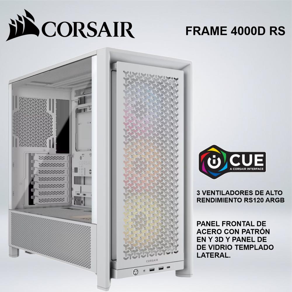 CASE CORSAIR MID TOWER FRAME 4000D RS BLANCO VENTILADORES ARGB PANEL ACERO Y VIDRIO TEMPLADO