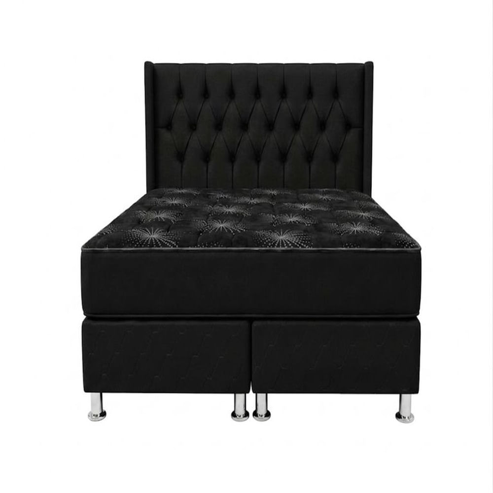 Cama Nova King Capitoné Premium -Colchón Ortopédico
