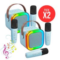 Micrófono Karaoke Con Parlante Celeste Para Diversión De Los Peques Pack X2 Unidades