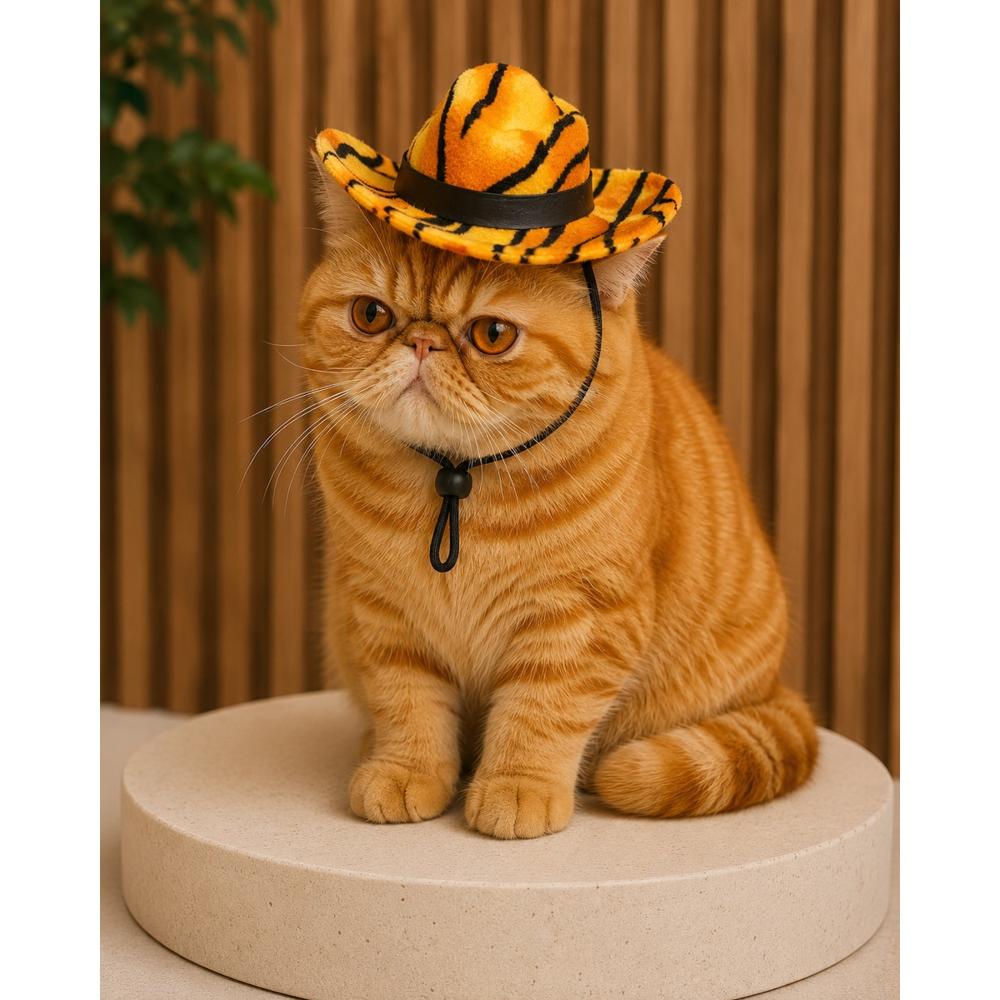 Sombrero Atigrado Amarillo 13 Cm para Gatos y Perros