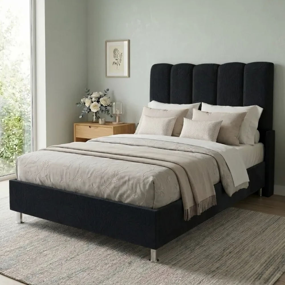 Cama Box Tarima Essenza + Cabecera Nube 2 Plazas - Negro Multicolor