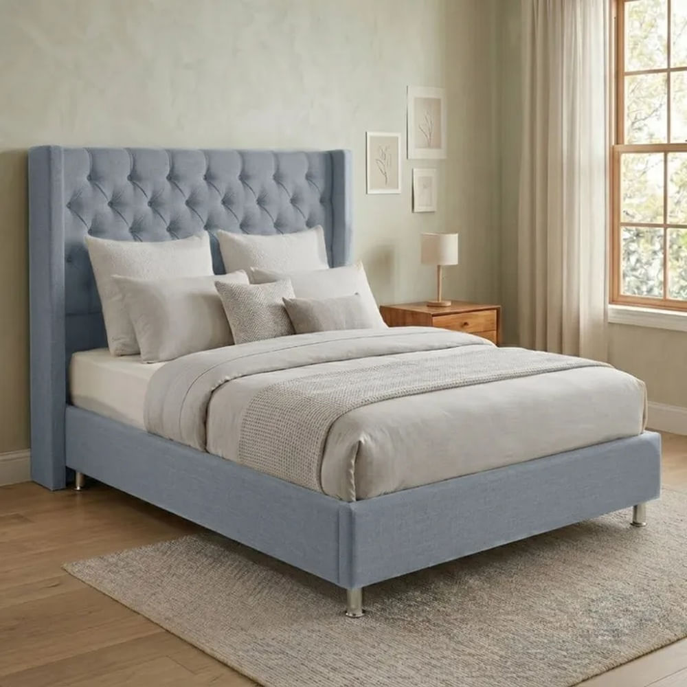 Cama Box Tarima Essenza + Cabecera Nordic 2 Plazas - Gris Claro Multicolor