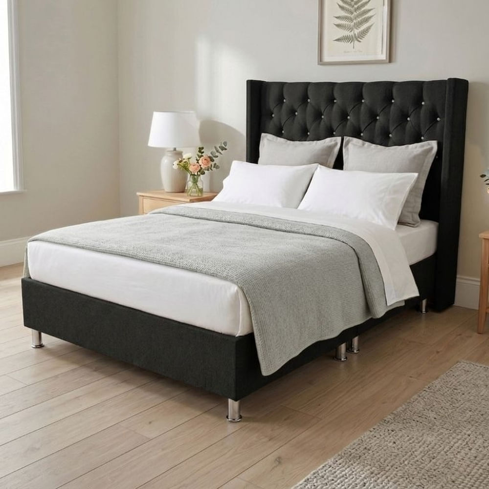 Cama Box Tarima Essenza + Cabecera Nordic Queen - Negro Multicolor
