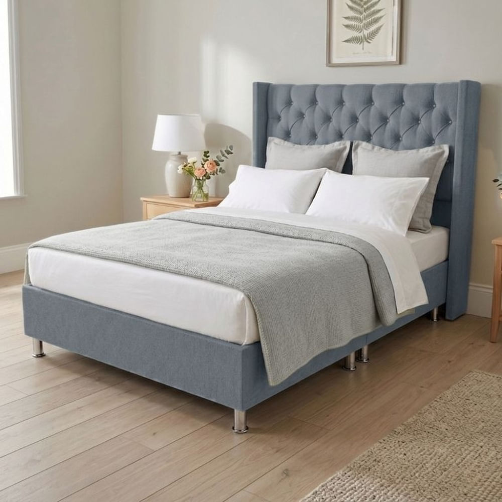 Cama Box Tarima Essenza + Cabecera Nordic Queen - Gris Claro Multicolor