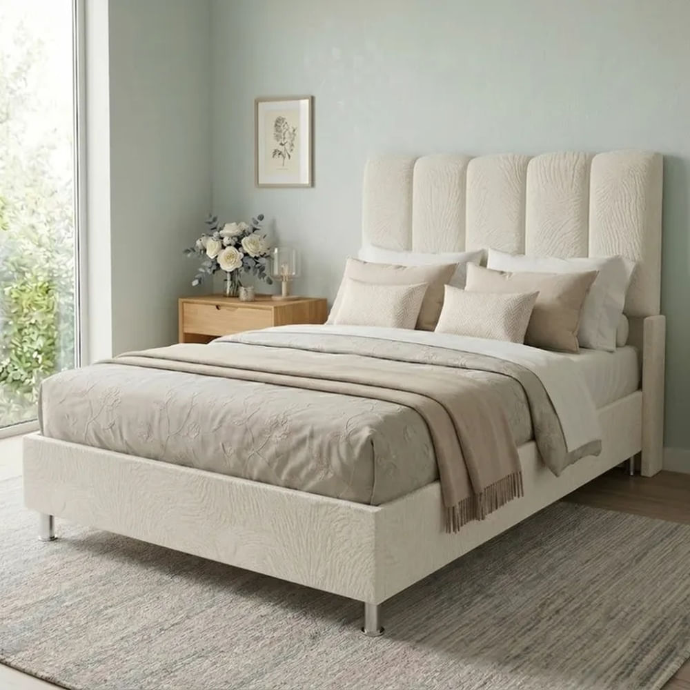 Cama Box Tarima Essenza + Cabecera Nube 1.5 Plazas - Blanco Multicolor