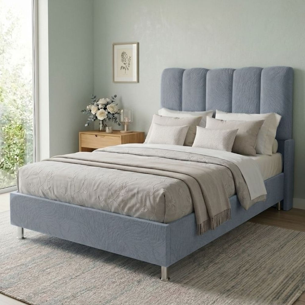 Cama Box Tarima Essenza + Cabecera Nube 1.5 Plazas - Gris Claro Multicolor