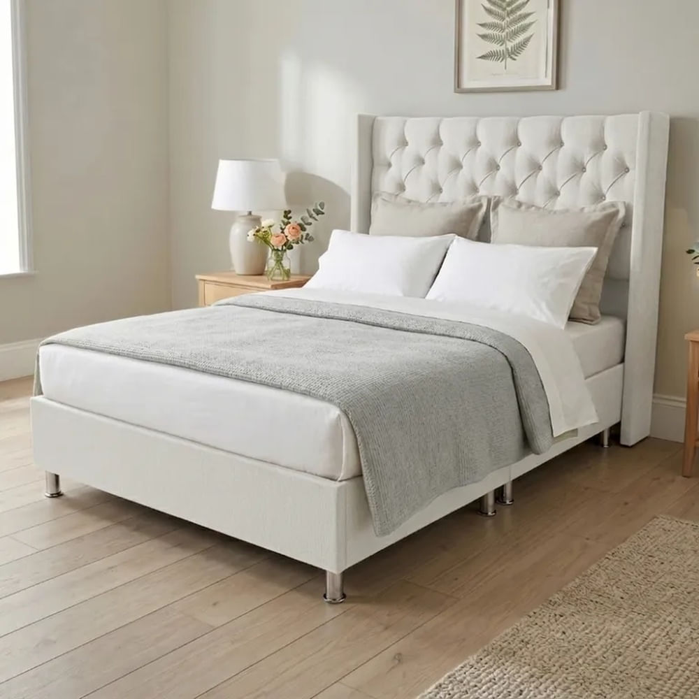 Cama Box Tarima Essenza + Cabecera Nordic King - Blanco Multicolor