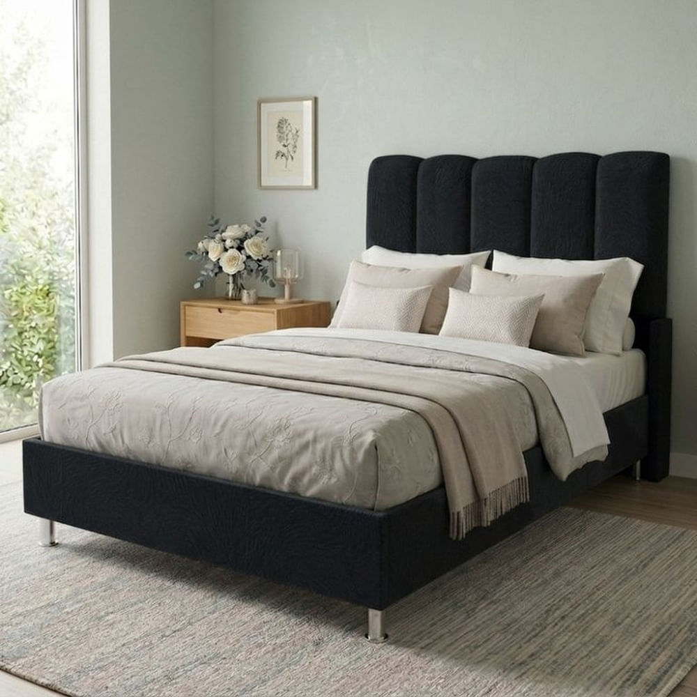 Cama Box Tarima Essenza + Cabecera Nube 1.5 Plazas Negro Multicolor