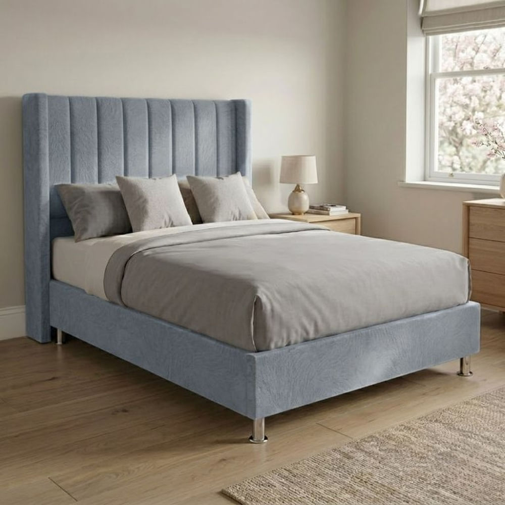 Cama Box Tarima Essenza + Cabecera Duna 2 Plazas - Gris Claro Multicolor