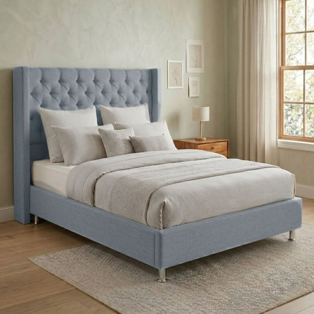 Cama Box Tarima Essenza + Cabecera Nordic 1.5 Plazas - Gris Claro Multicolor