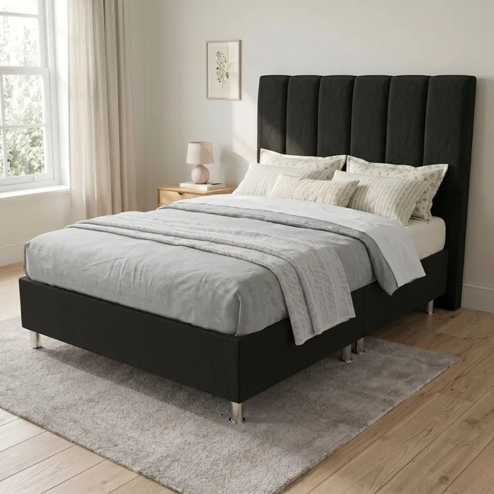 Cama Box Tarima Essenza + Cabecera Malva King - Negro Multicolor