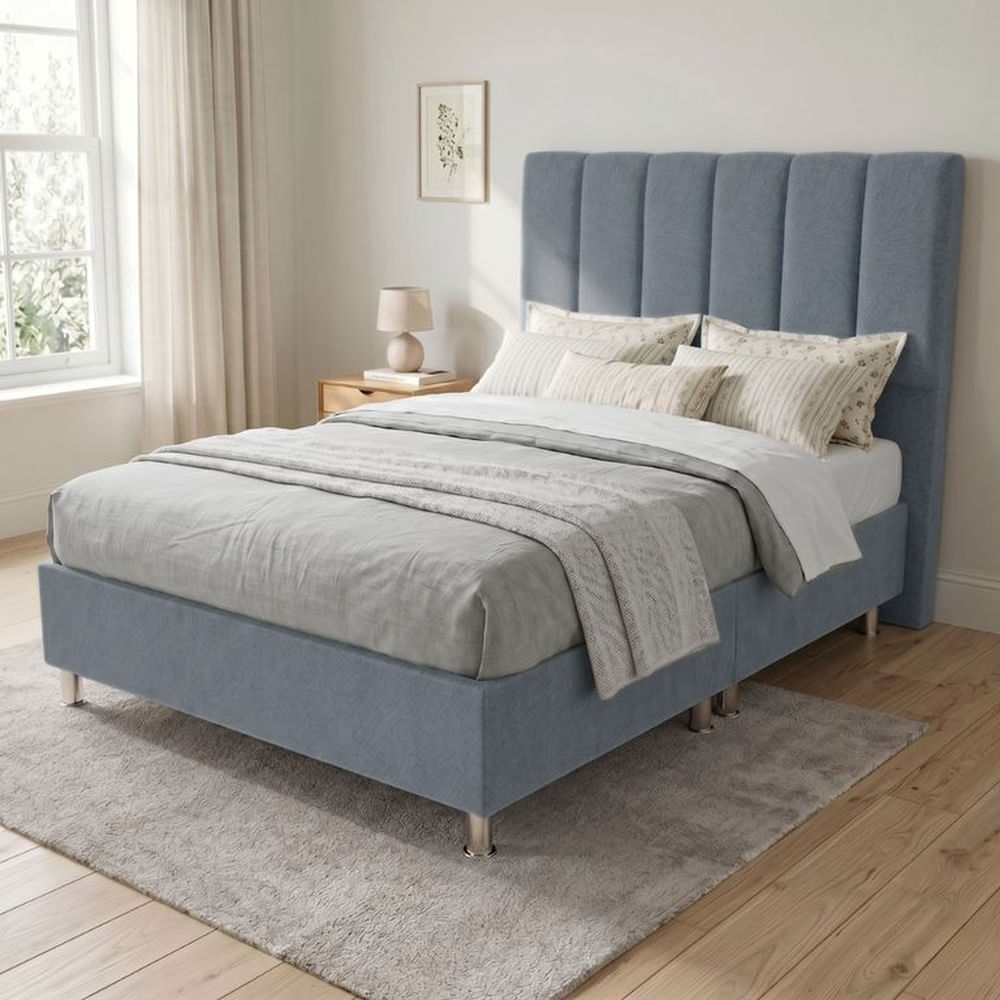 Cama Box Tarima Essenza + Cabecera Malva Queen - Gris Claro Multicolor