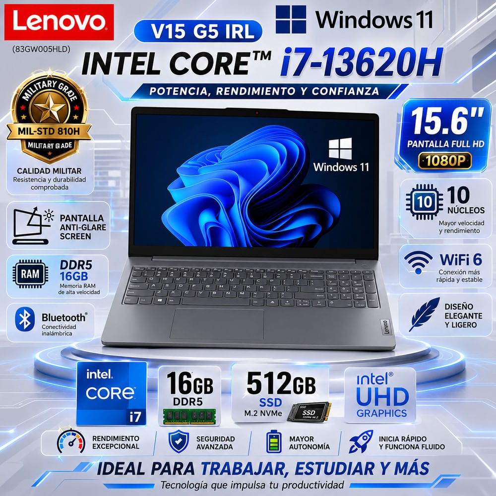 Laptop Lenovo V15 G5 IRL Core i7-13620H 16GB 512GB SSD 15.6  FHD Windows 11 Pro 83GW005HLD