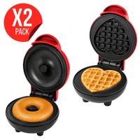 Pack X2 Máquina Para Dona Y Waffle De Corazón Antiadherente Eléctrica