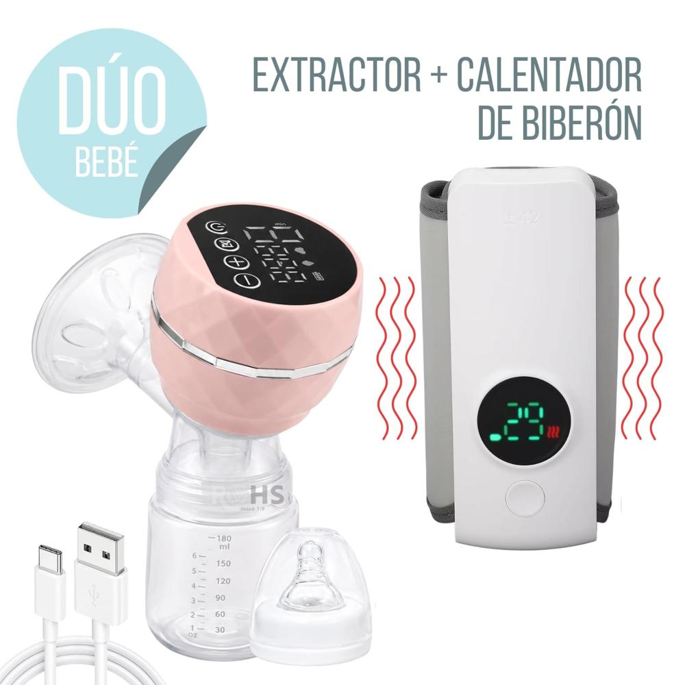 Dúo Extractor De Leche Recargable Y Calentador De Biberón Portátil USB