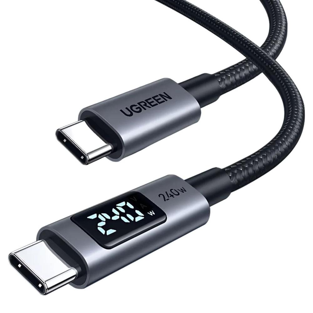 Cable Tipo C Ugreen USB-C 240W PD Con Pantalla Para Laptops 1M Gris L530
