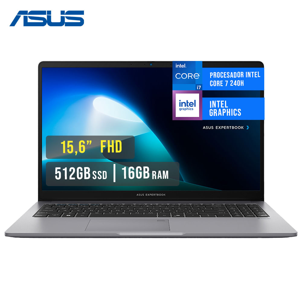 LAPTOP ASUS EXPERTBOOK P1503CVA 15.6 FHD IPS INTEL CORE 7 240H 16GB DDR5 512GB SSD WIFI 6 FREEDOS
