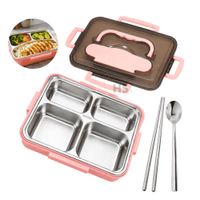 Tupper De Acero Inoxidable Rosa Con Cuchara Y Dos Palitos Compartimentados