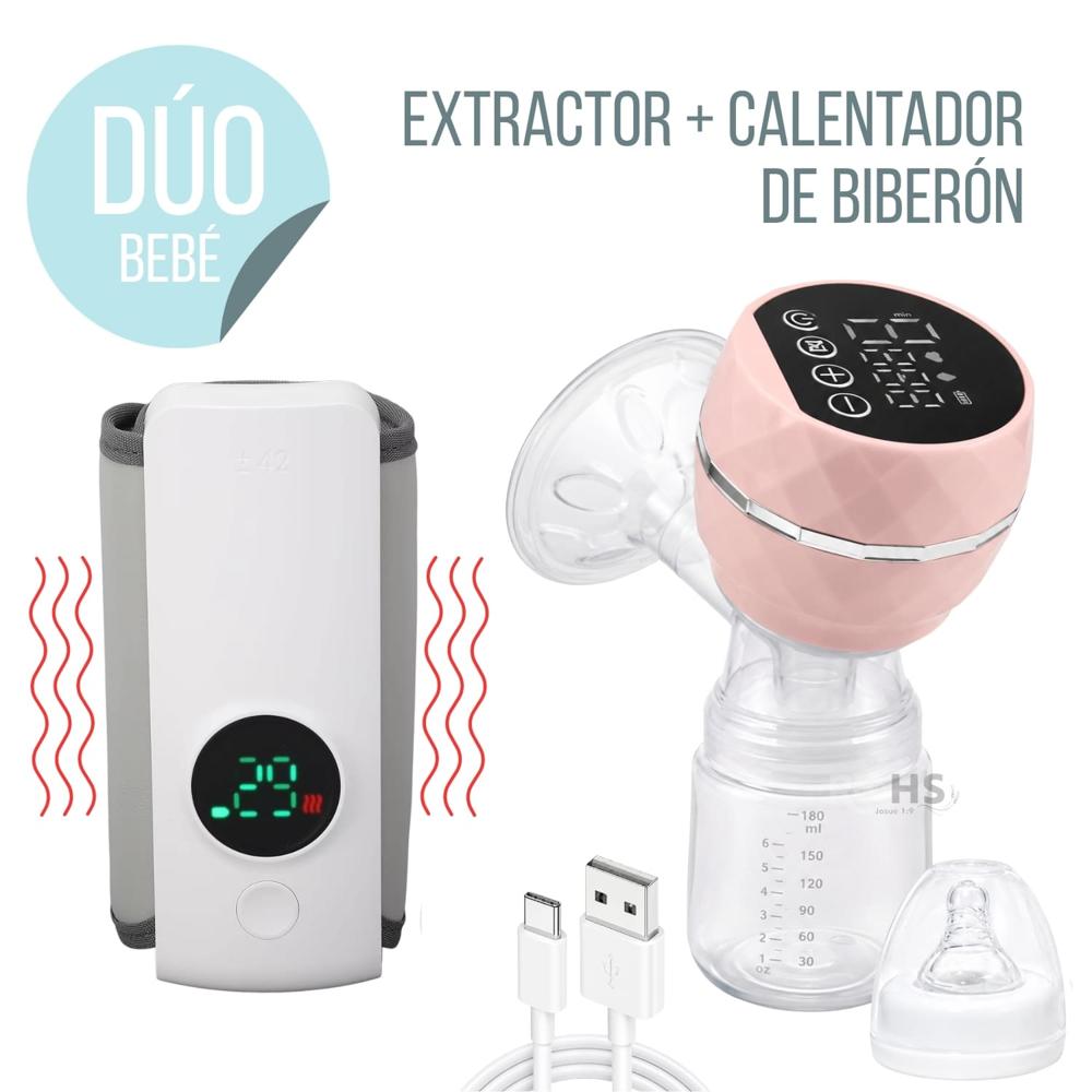 Dúo Calentador De Biberón Portátil USB Y Extractor De Leche Recargable