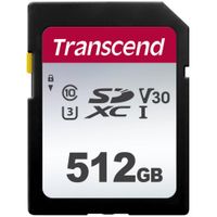 Transcend Tarjeta de Memoria SDXC 512GB 300S UHS-I V30 - Velocidad de Lectura 100 MB/s, Ve