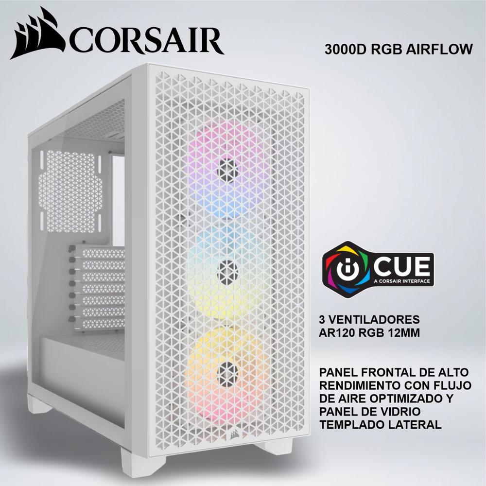 CASE CORSAIR 3000D RGB AIRFLOW VENTILADORES AR120 RGB BLANCO