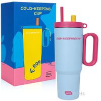 Vaso Térmico Celeste Y Rosa De Acero Inoxidable Con Sorbete E Infusor