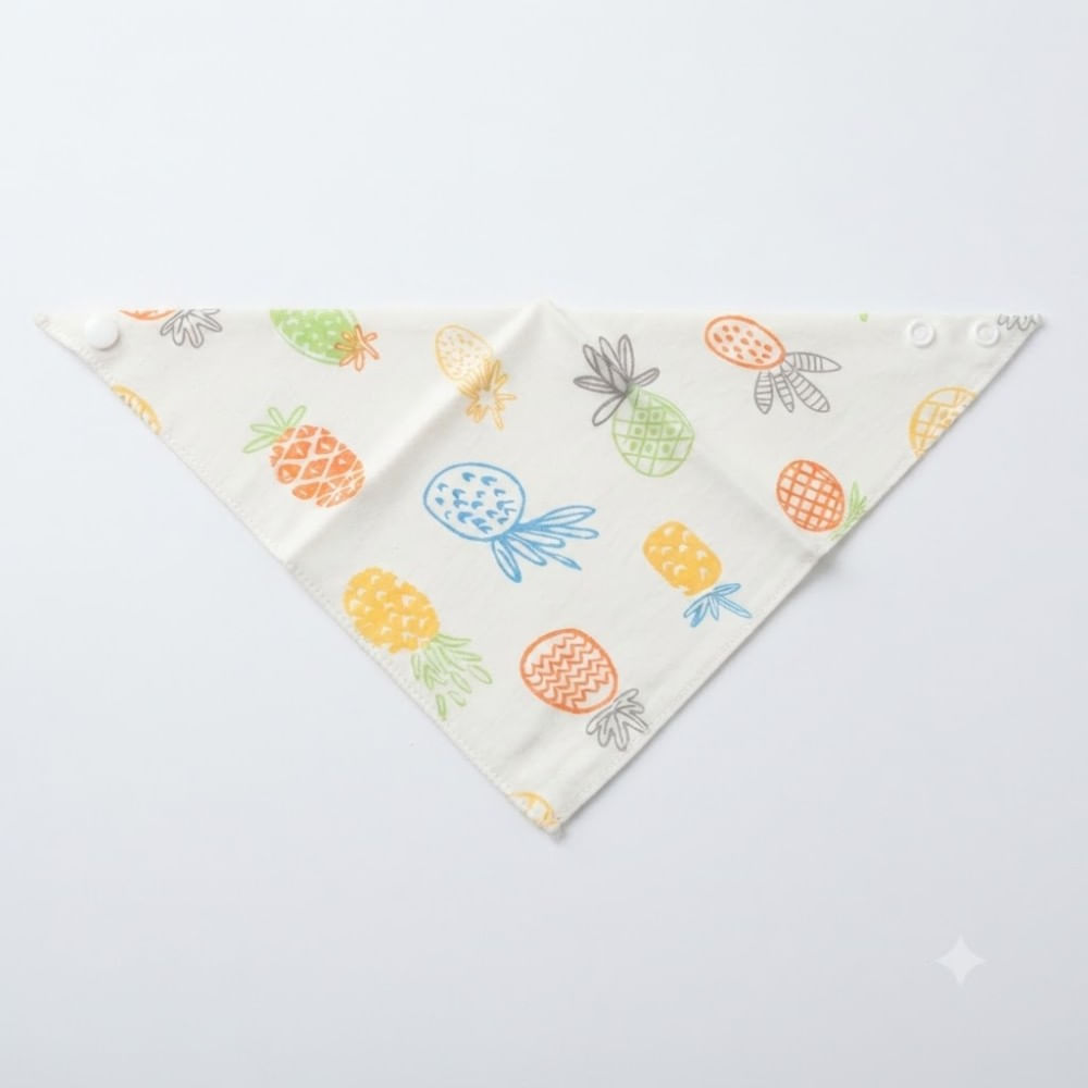 Babero Bandana de Algodón Suave Blanco para Bebés Diseño de Piñas Multicolores