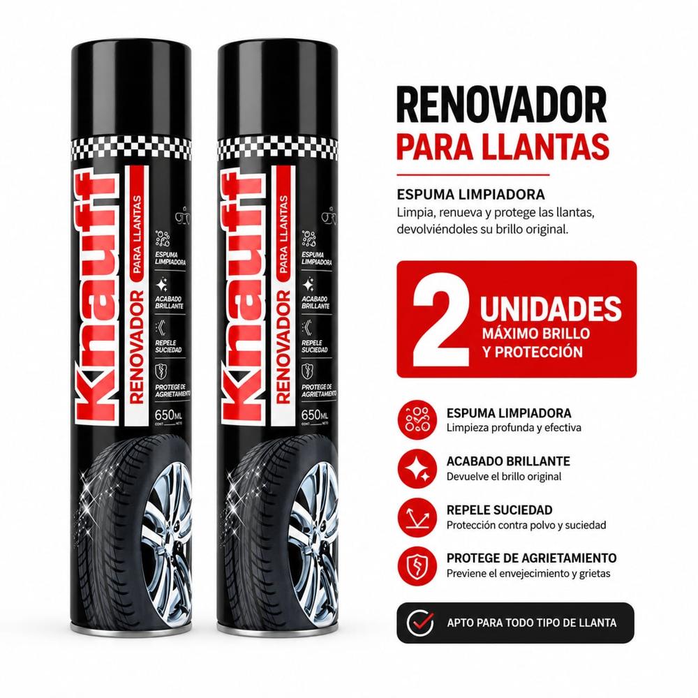 Limpiador Renovador Para Llantas Knauff Pack 2 UND 650ml Espuma Limpiadora Acabado Brillante