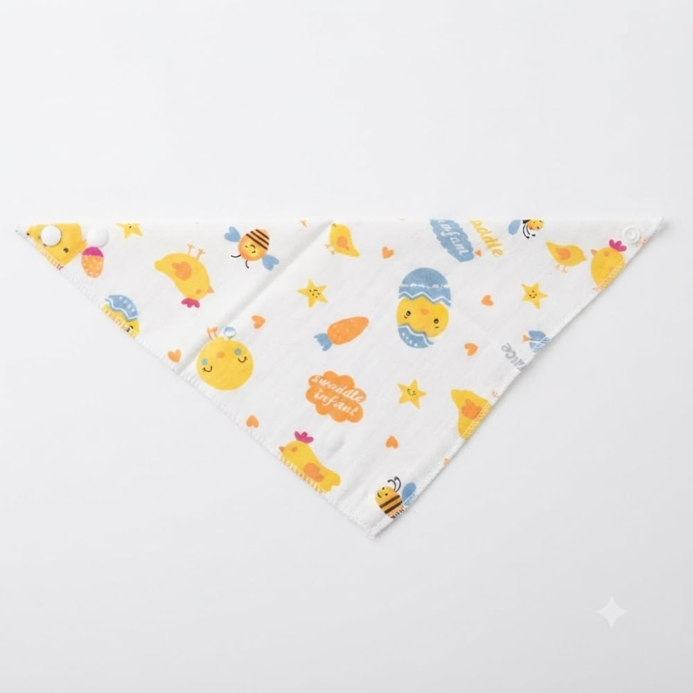 Babero Bandana de Algodón Suave Blanco para Bebés Diseño de Pollito y Abejita